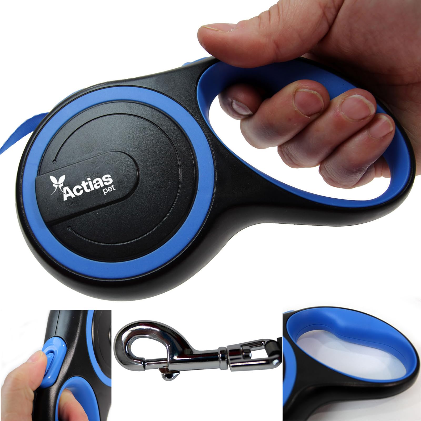 Actiaspet Retractable Dog Lead Training Pet Leash 5m or 8m Max 50kgs Extendable (Blue, 5m)