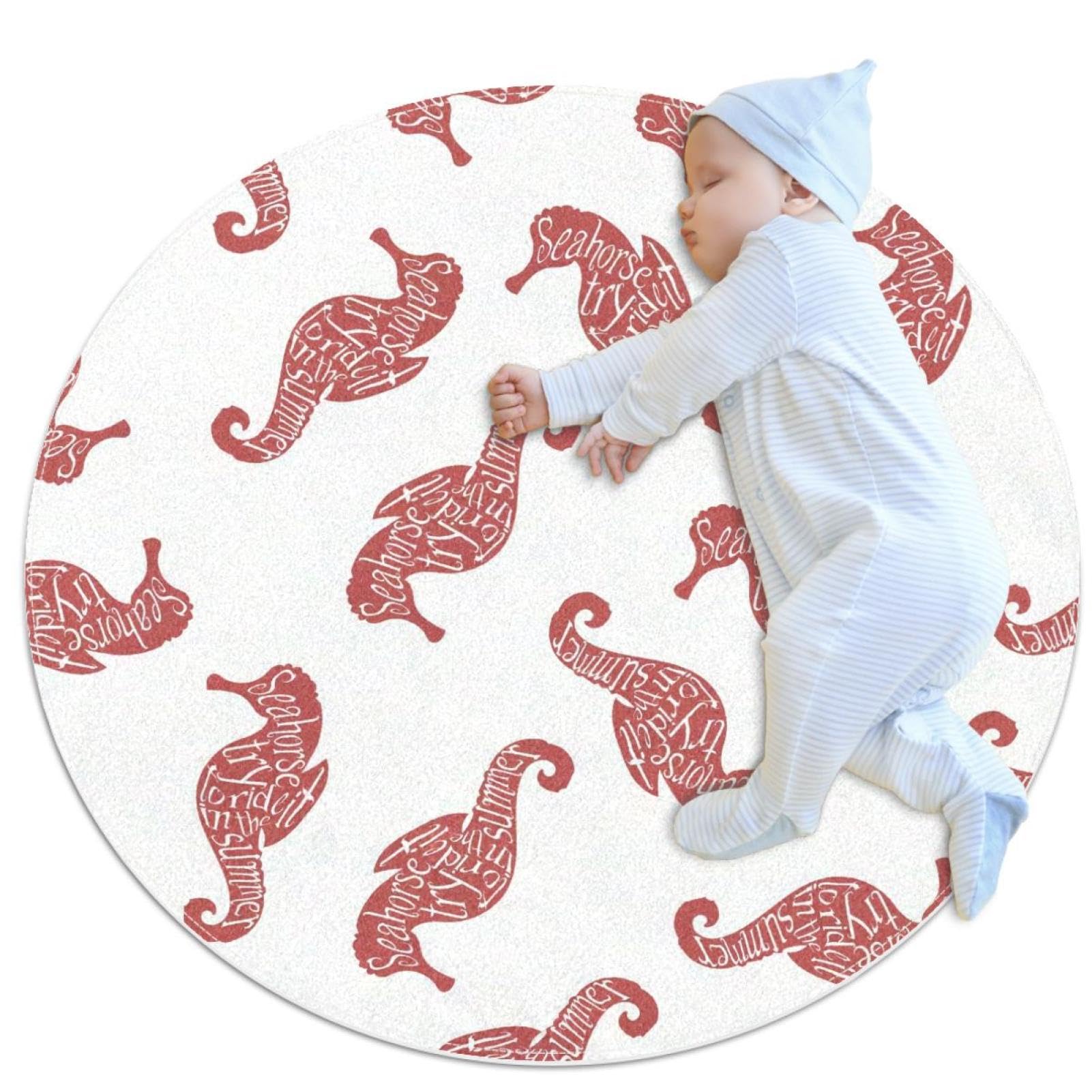 Tapis de salle de bain antidérapant rond 100cm motif hippocampe