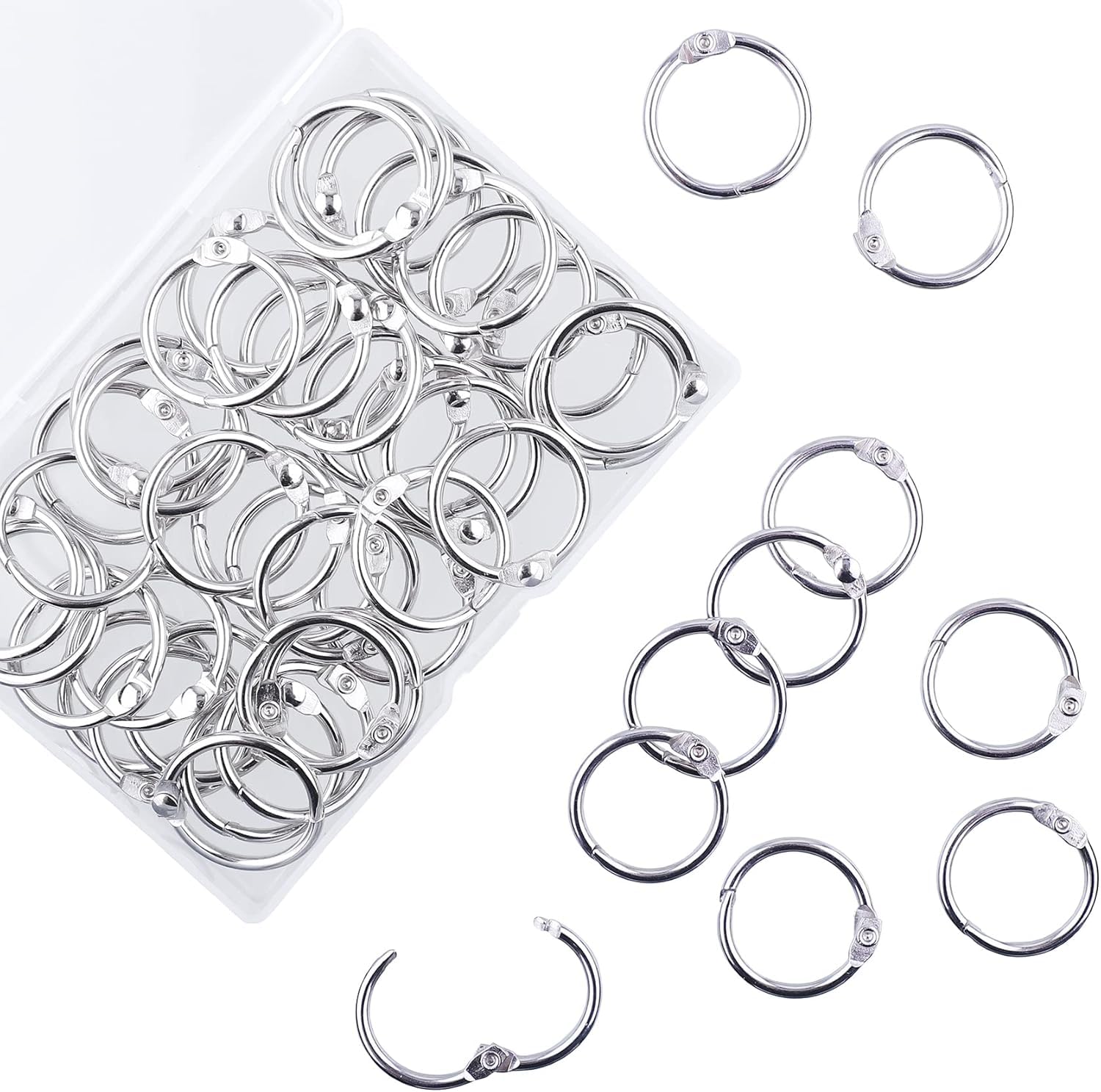 AKONEGE 1 Inch Loose Leaf Binder Rings, (50 Pack) Metal Office Book Rings, Nickel Plated Steel Binder Rings, Keychain Key Rings, Index Card Rings, Silver, for School, Home, Office