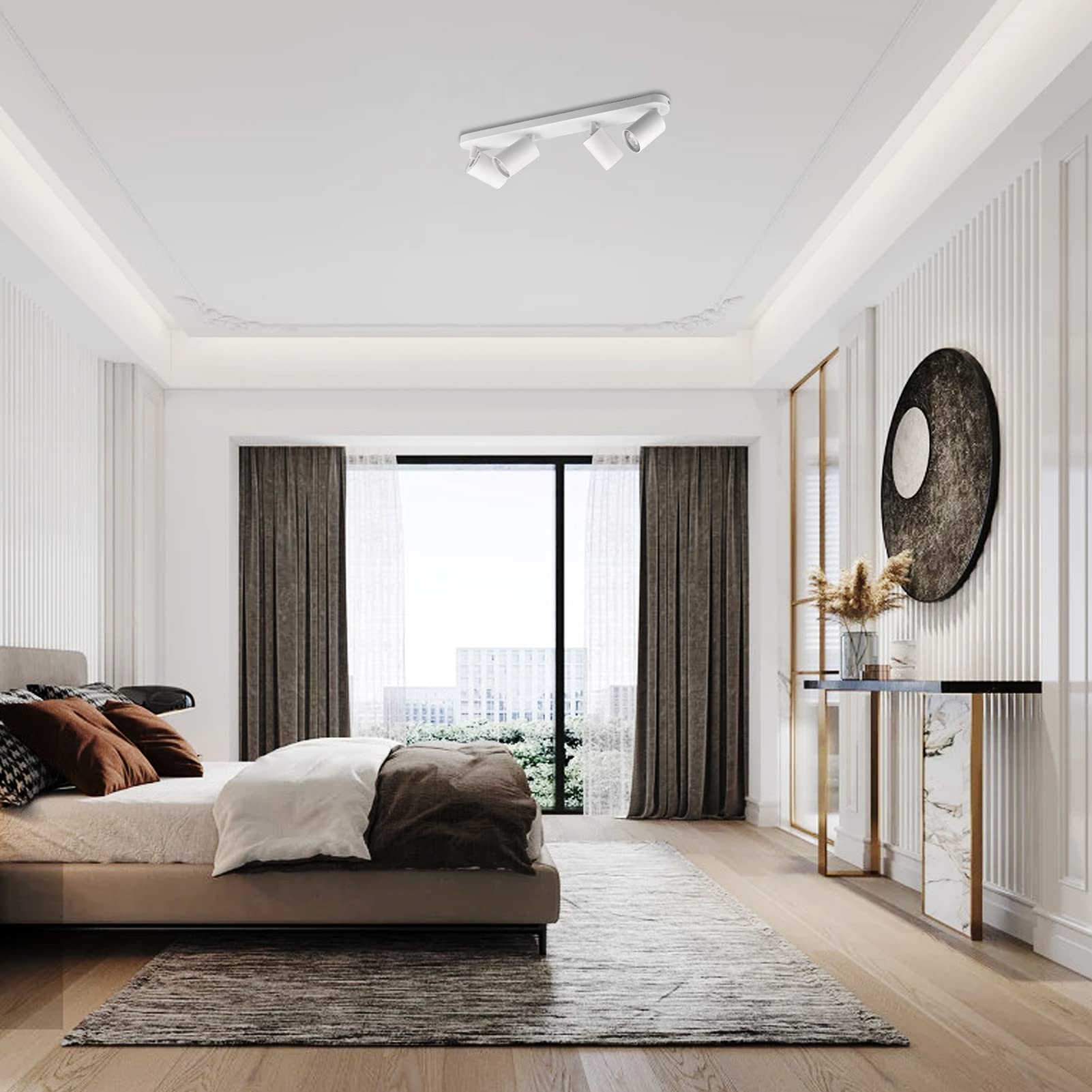 KYOTECH Faretti da soffitto orientabili a 4 luci Plafoniera LED Attacco GU10,Per 4 lampadine GU10 non incluse, Lampadario moderno per Camera Faretti Orientabili Parete Lampadine Bianco opaco