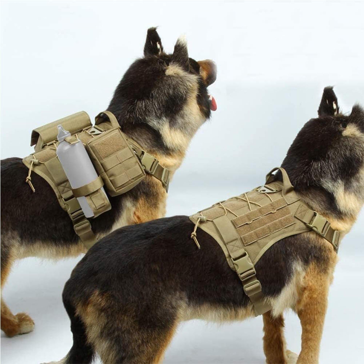 Harnais de Chien Tactique Molle pour Chien Moyen et Grand Chien de Travail ou Service, Gilet Anti-Traction sans étirement pour randonnée entraînement, Sac à Dos, Green, L