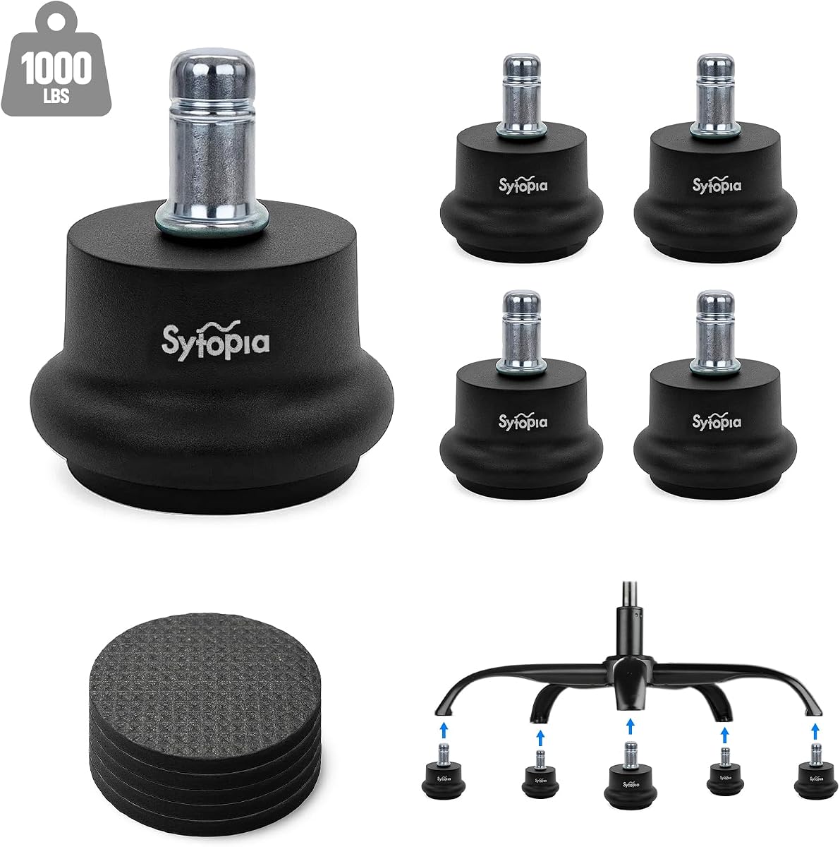Silla de oficina Bell de repuesto, tope de rueda de pies fijos para sillas y taburetes giratorios, vástago de 7/16" x 7/8", almohadillas de fieltro autoadhesivas separadas, base antideslizante, instalación silenciosa y fácil, paquete de 5