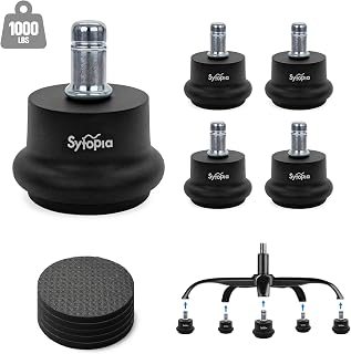 Sytopia Office Chair Bell Glides Replacement, Fixed Feet Wheel Stopper for Swivel Chairs and Stools, 7/16" x 7/8" Stem, Separate Self-Adhesive Felt Pads, Non-Slip Base, Quiet & Easy Install, 5 Pack