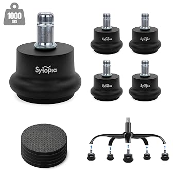 Sytopia Office Chair Bell Glides Replacement, Fixed Feet Wheel Stopper for Swivel Chairs and Stools, 7/16" x 7/8" Stem, Separate Self-Adhesive Felt Pads, Non-Slip Base, Quiet & Easy Install, 5 Pack