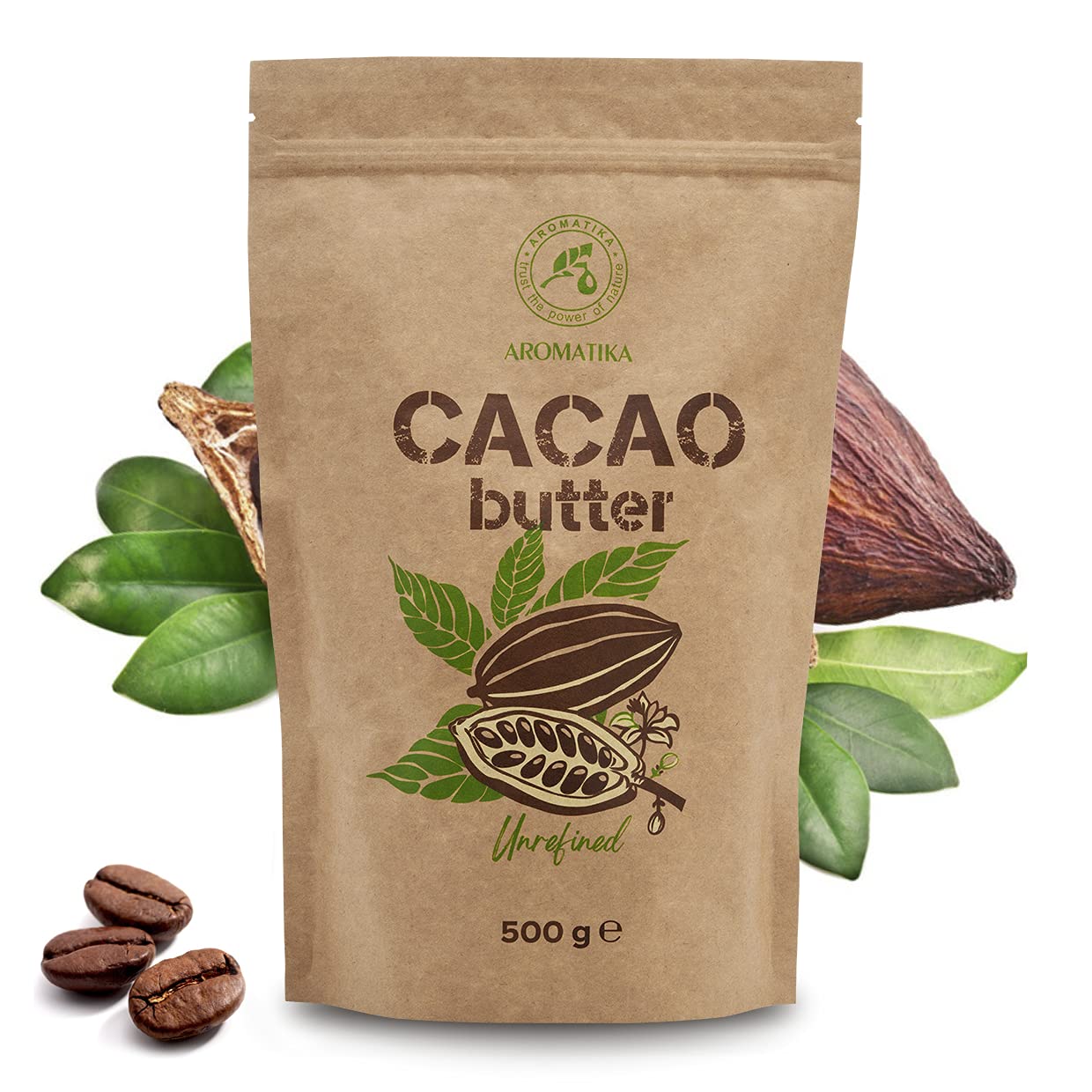 Burro di Cacao - 500g - Spremuto a Freddo - non Raffinato - Theobroma Cacao - per Uso Alimentare in Ricette Dolci, per Creme Fatte in Casa Corpo, Viso e Labbra