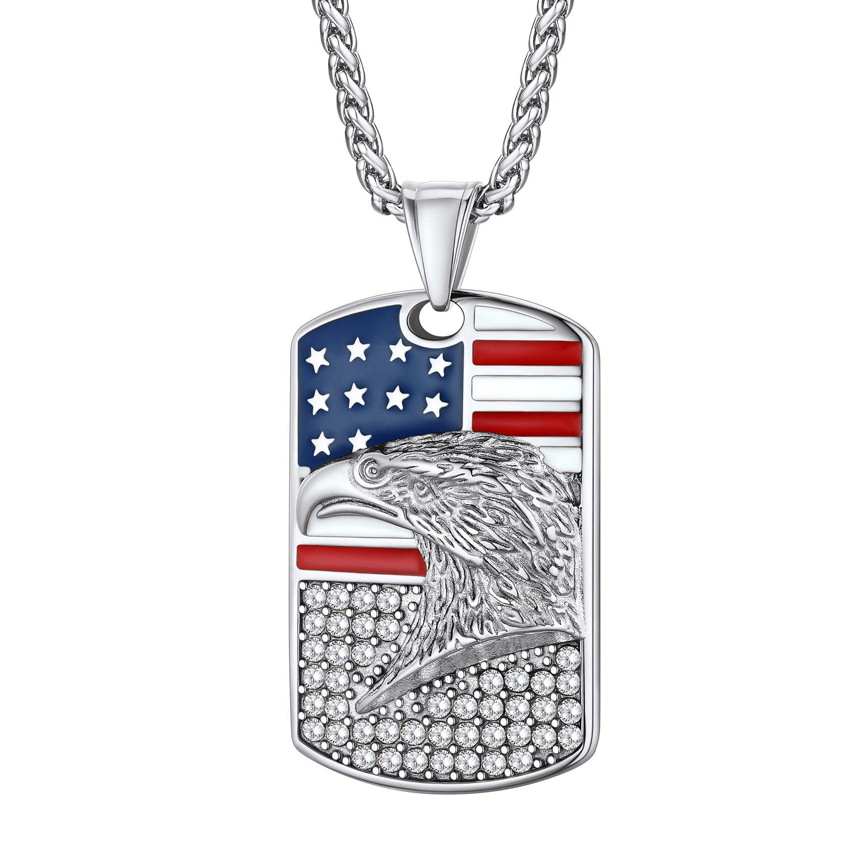 Bestyle American Flag Patriotic Necklace Heavy Thick Stainless Steel Dog Tag Pendant for Men Boy Women, Great Gift for Naturalization Ceremony/
