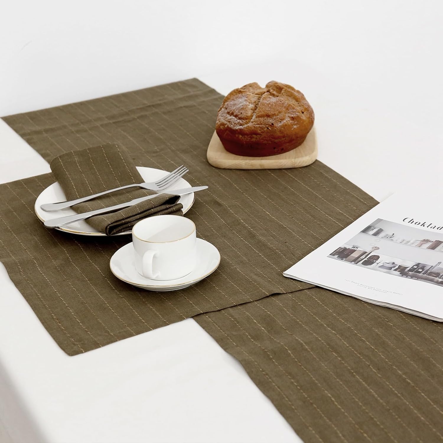 100% Pure Linen Placemats Set of 4 -French Stripe 13 x 19 Inch Dining Table Place Mat for Wedding, Parties, Everyday, Holidays, Indoor Outdoor (4PCS, Green)