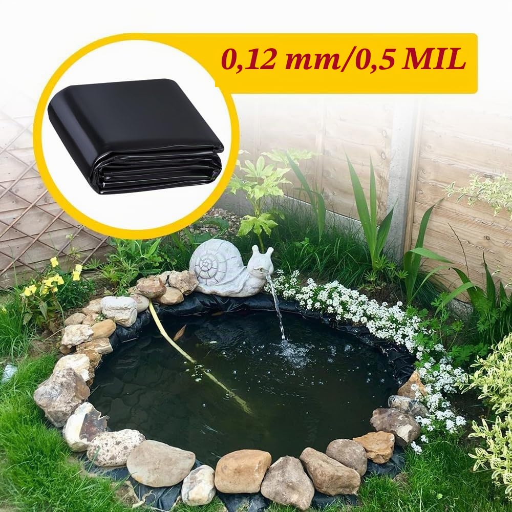 Wasserdichte, schwarze Teichfolie, 8 m x 10 m, Fischteichmembran für Bachläufe, Springbrunnen und Wassergärten, flexibel, UV-beständig, 1,0 mm dick für eine lange Lebensdauer