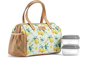 Cloverdale Adult Insulated Lunch Bag with Lemon Design and Two Containers