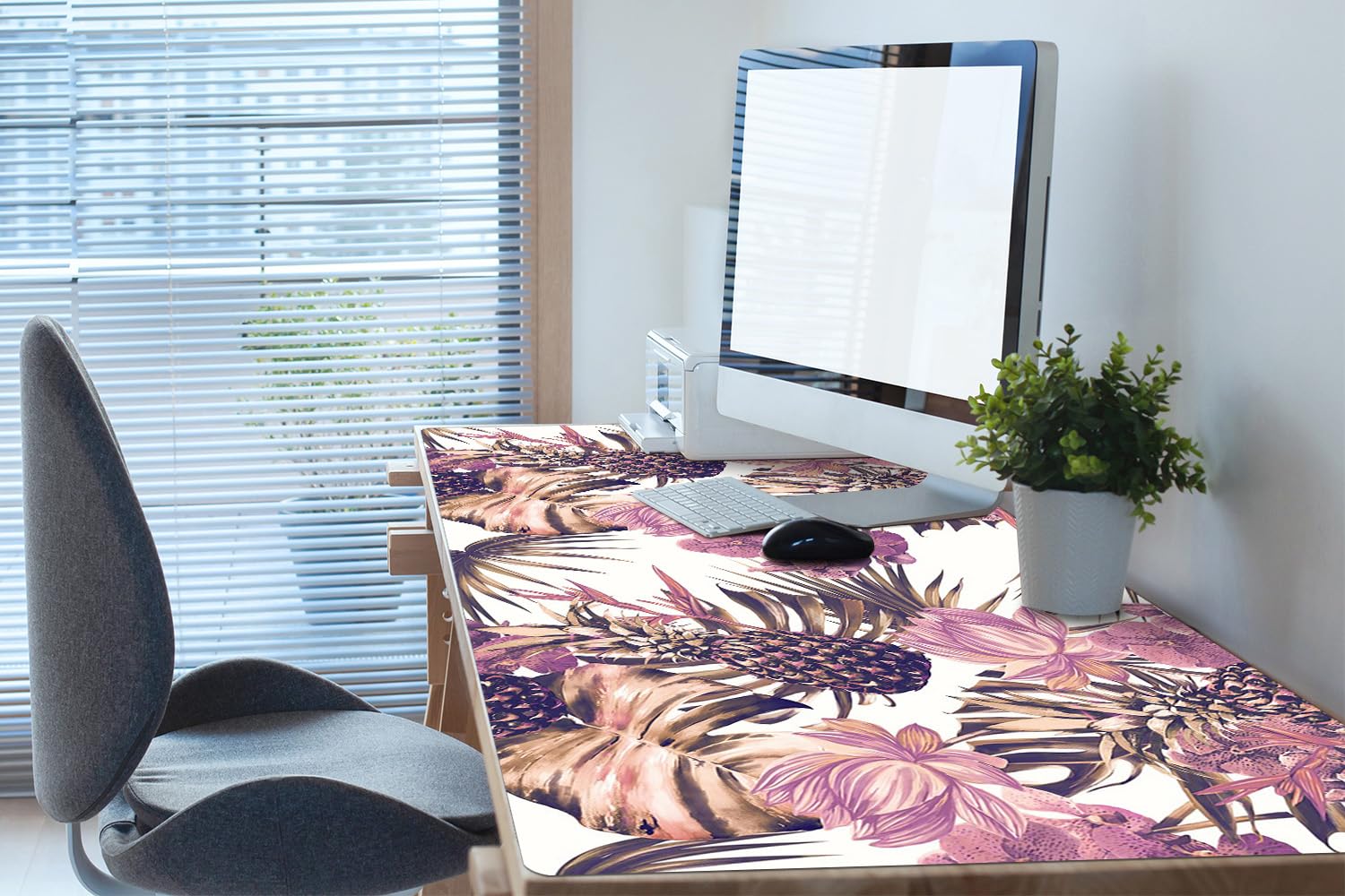 Sottomano da Scrivania 120x60 cm Antiscivolo per Ufficio e Casa Facile da Pulire Impermeabile Superficie Protettiva Protezione e Decorazione in Vinile PVC - Ananas