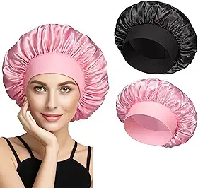 4 peças capota de cetim de seda, touca de cabelo para dormir, touca elástica de seda larga, macio, respirável (Mix1)