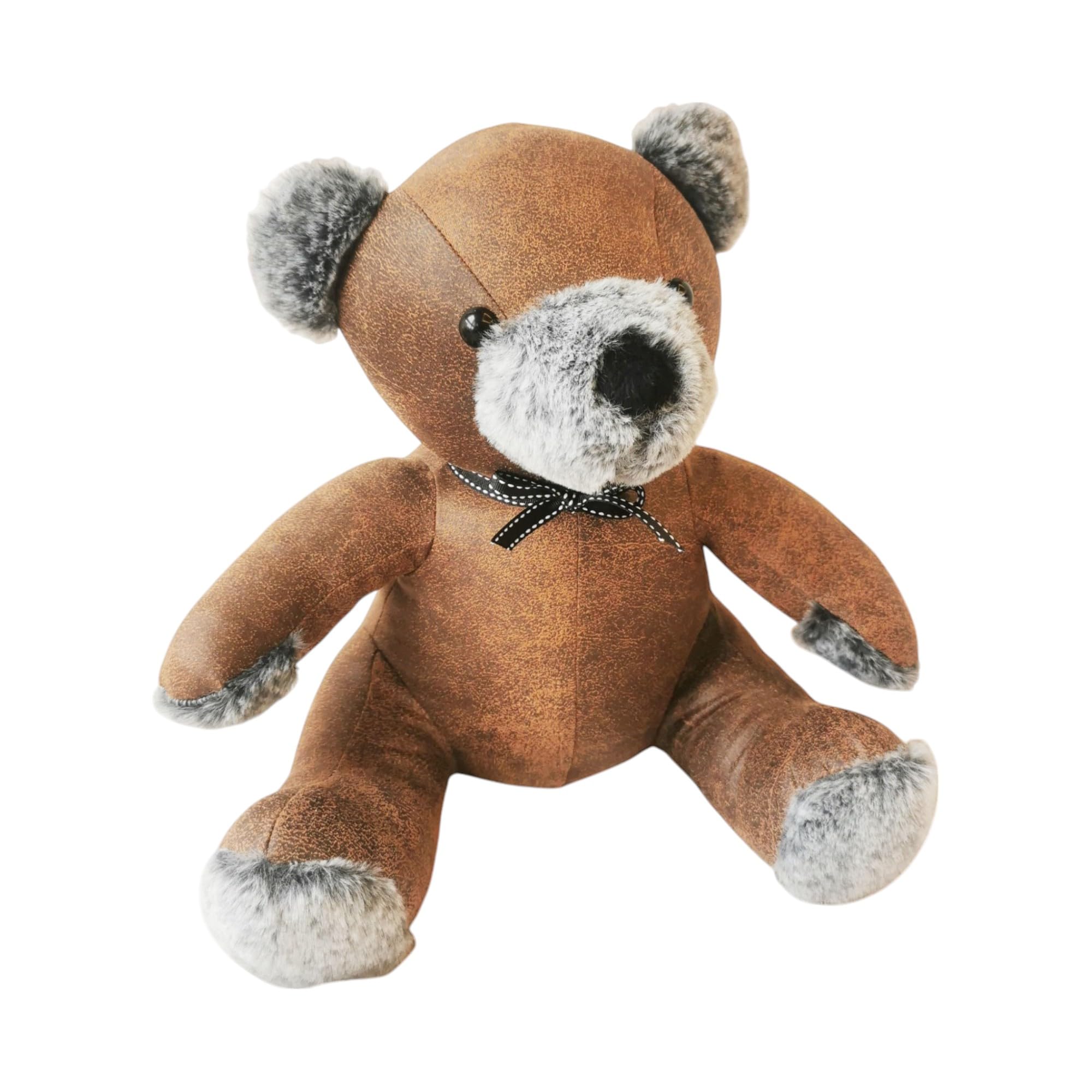 Acaciahome Antique Brown/ Grey Antique And Sophisticated Cute 32Cm Teddy Bear Door Stop - Soft Fabric Design With Brown Leather Door Bumper & Stylish Home Decoration For Any Room, Office And Home (/Grey)