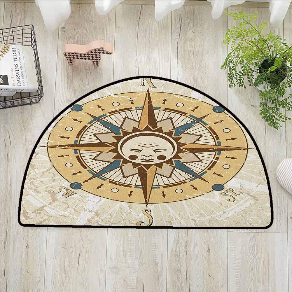 DESPKONMATS Compass Livingroom Rug, Windrose on Tainted and Cracked Background with a Sad Face in Middle, Bedroom Bathroom Washable Machine, W51.1 x R35.5 Inches Cadet Blue Pale Caramel