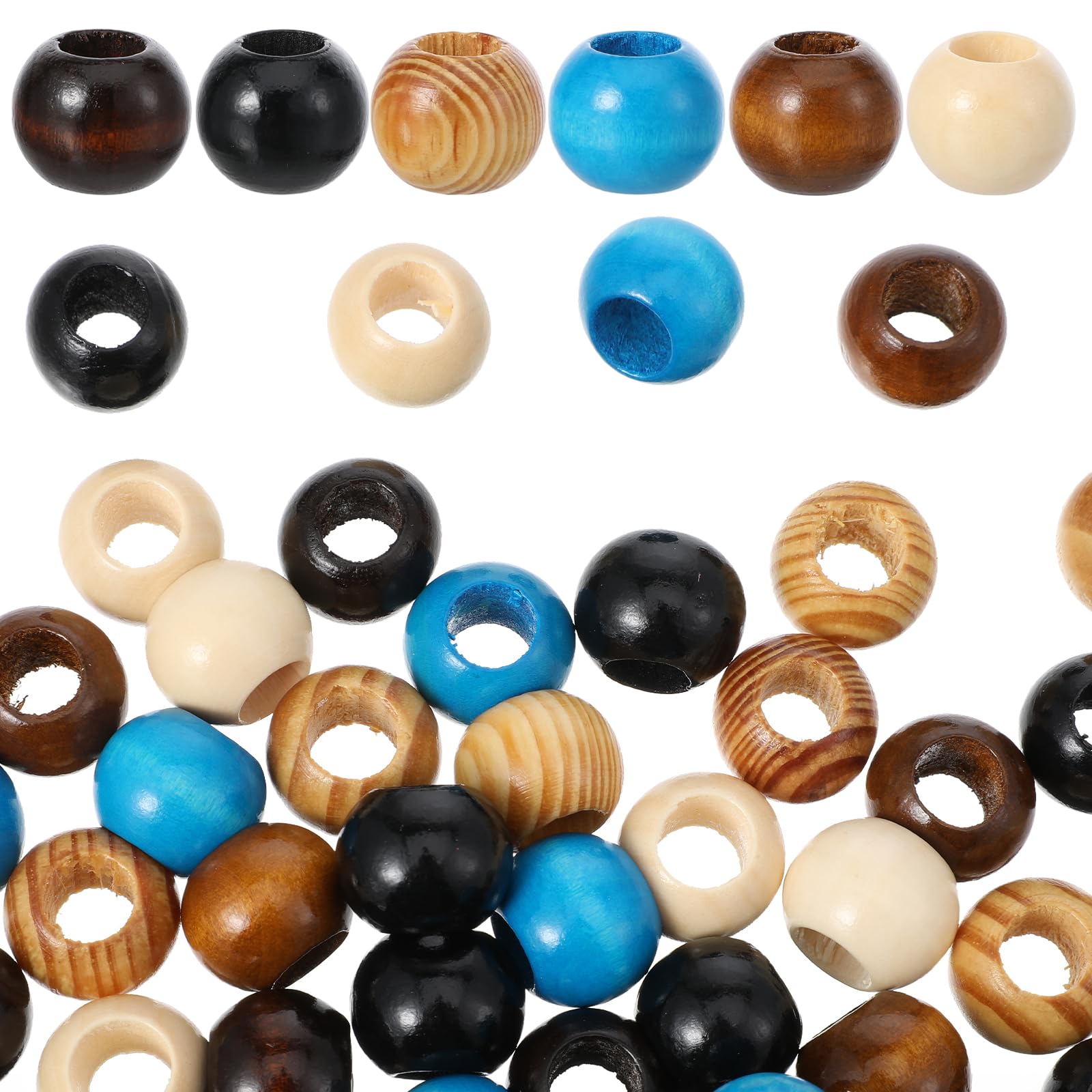 60 Pcs Wooden Beads for Crafting, Ymapinc Large Hole Beads for Macrame Paracord, Hair Bead for Braids (Adults) & Bracelet Bead(6 Colors)