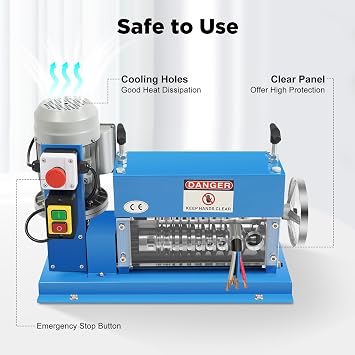 Electric Wire Stripping Machine 370W Automatic Electric Scrap Wire Stripper Machine 1.5mm-38mm Portable Electric Cable Stripping Machine Copper Recycle 11 Channels 10 Blades 220V