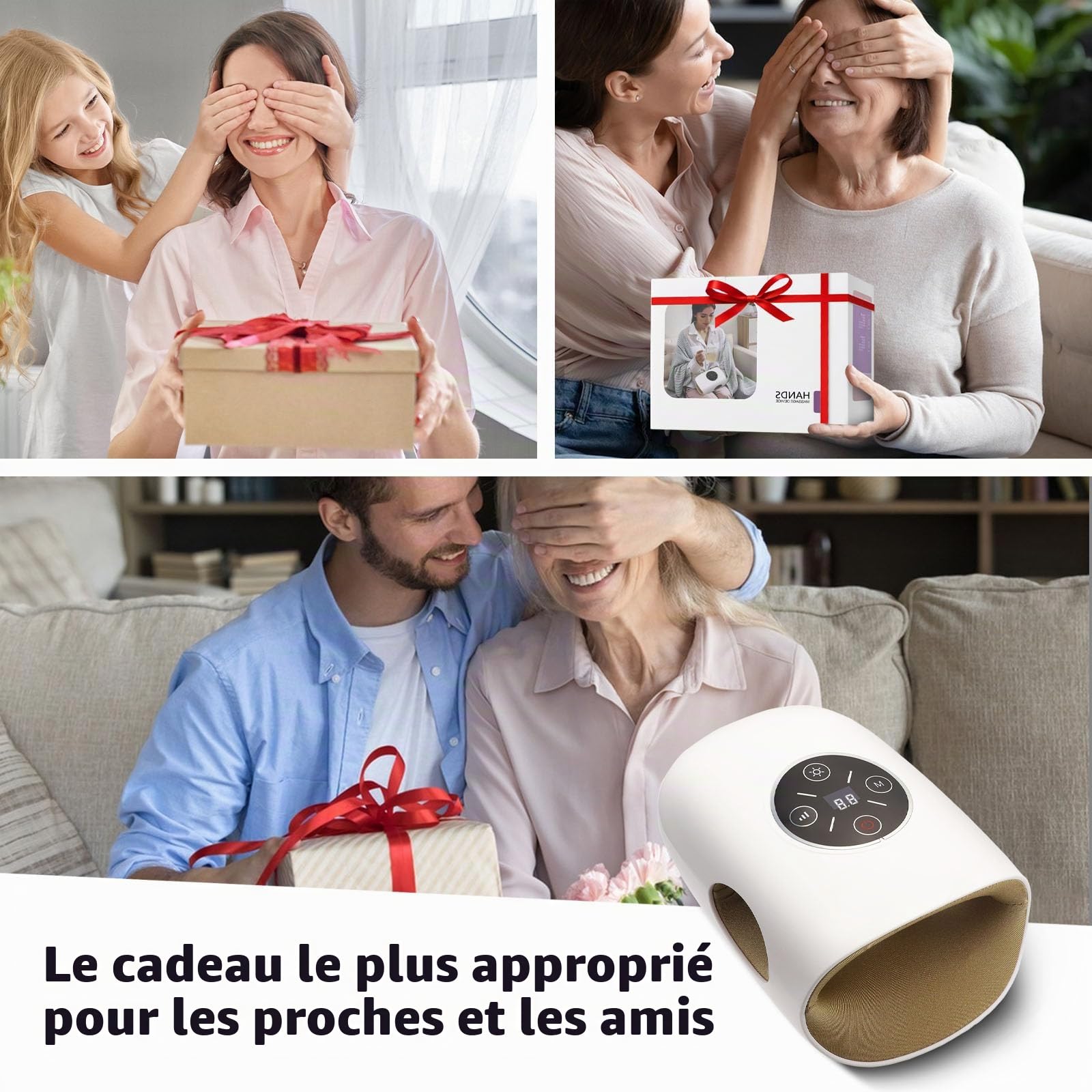 Appareil de massage manuel électrique avec 3 modes et fonction de chaleur à 2 niveaux, massage à air comprimé à 5 niveaux, écran tactile, portable pour les mains