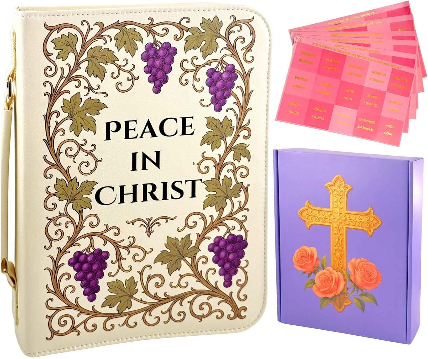 Large Bible Cover for Women, Premium Vegan Leather Bible Case with 75 Gold-Foiled Bible Tabs & Purple Gift Box, Protective Bible Bag fits NIV ESV KJV Bibles, Christian Gifts