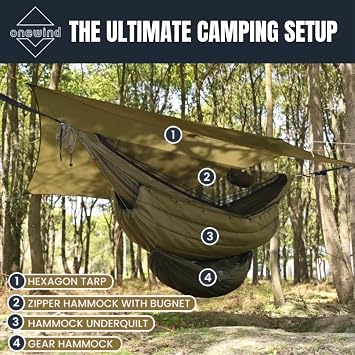 Onewind 11' Camping Hammock with Hammock Underquilt, Full Length, Lightweight and Portable Camping Sleep System, OD Green