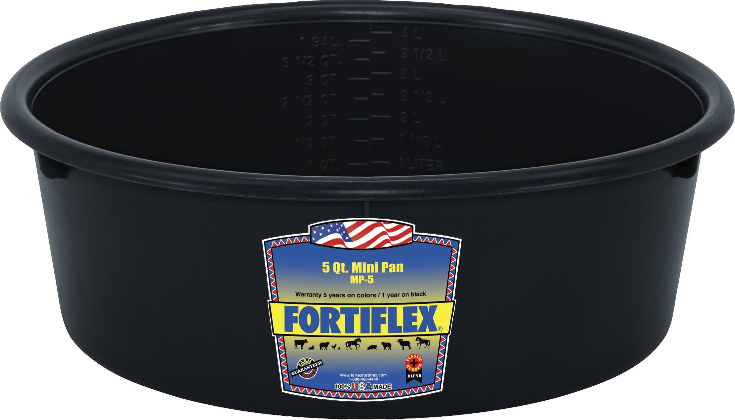 Fortiflex Mini Feed Pan for Dogs and Horses, 5-Quart, Black