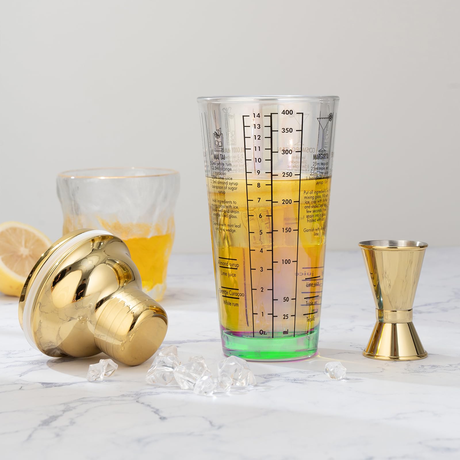 Set shaker à cocktails en inox 400ml et doseur à alcool 2cl et 4 cl