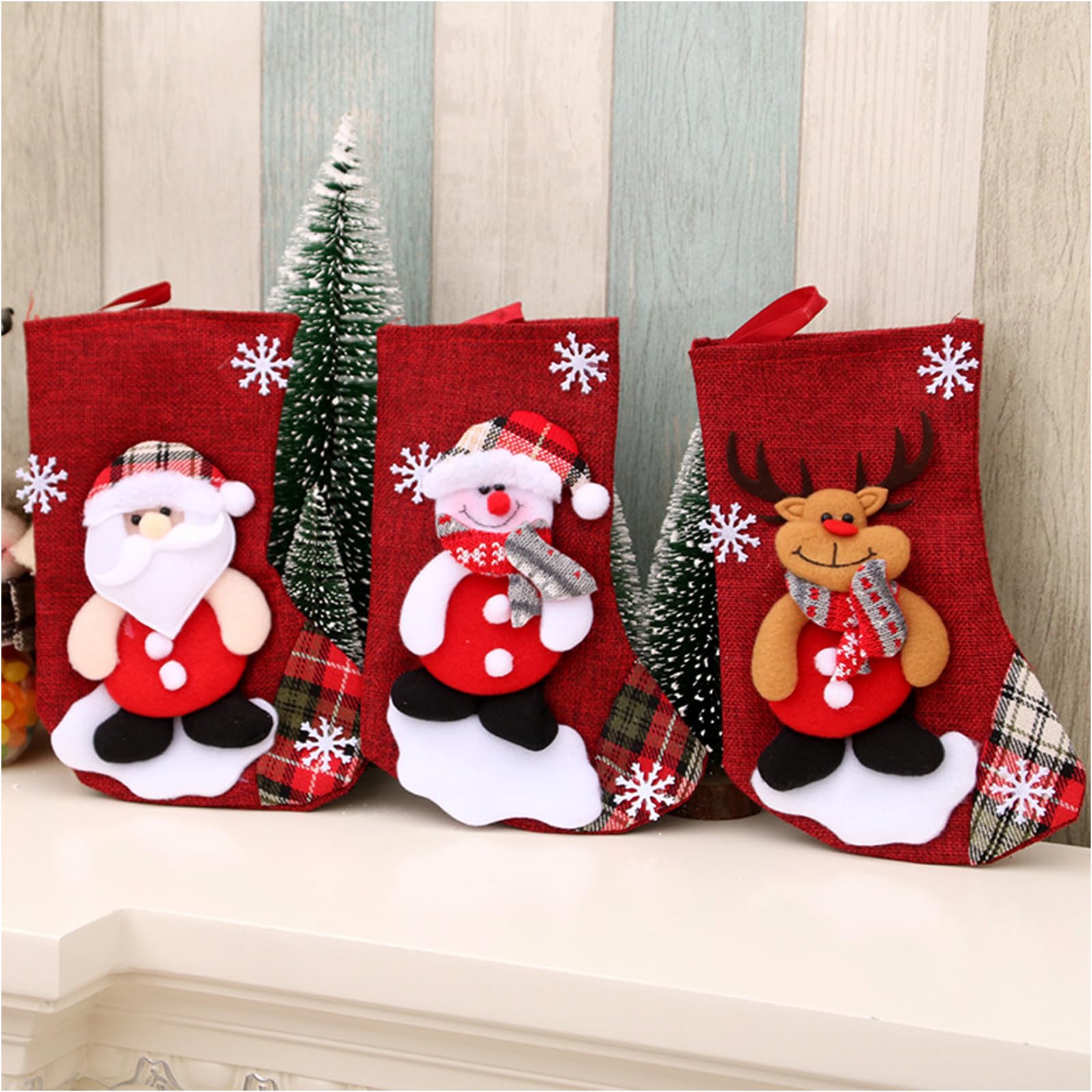 Sporgo Grande chaussette de Noël : lot de 4 chaussettes de Père Noël à remplir pendentif décoration de Noël, chaussette de Père Noël sac cadeau suspendre cheminées, murs, escaliers, arbres de Noël