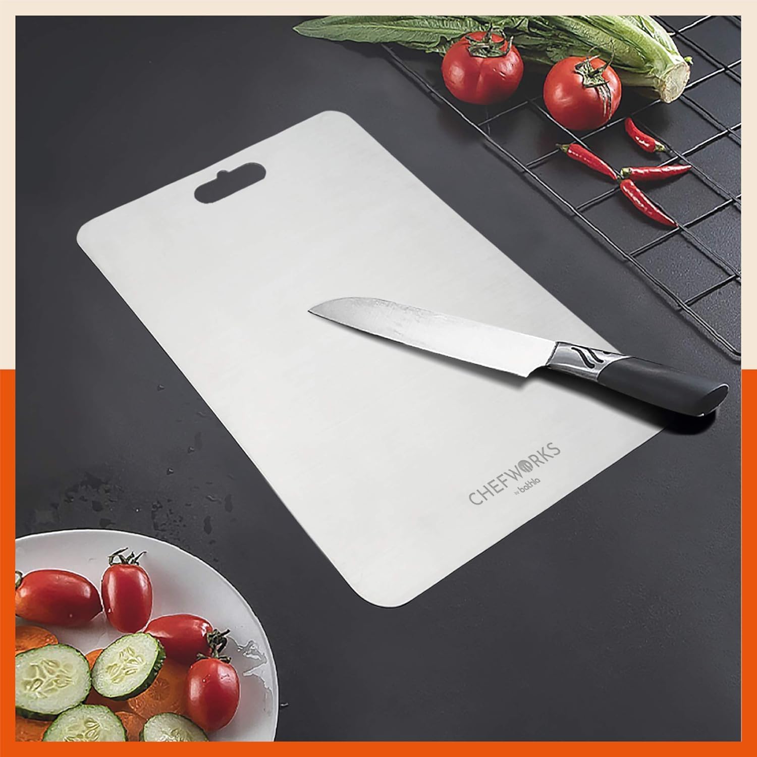 Bathla Chopping Board - Stainless Steel Cutting Board for Kitchen | Kneading, Vegetable and Fruit Cutter | 25cm x 35cm Large - 1.5mm Thick | Reversible & Heavy Duty | Rectangle