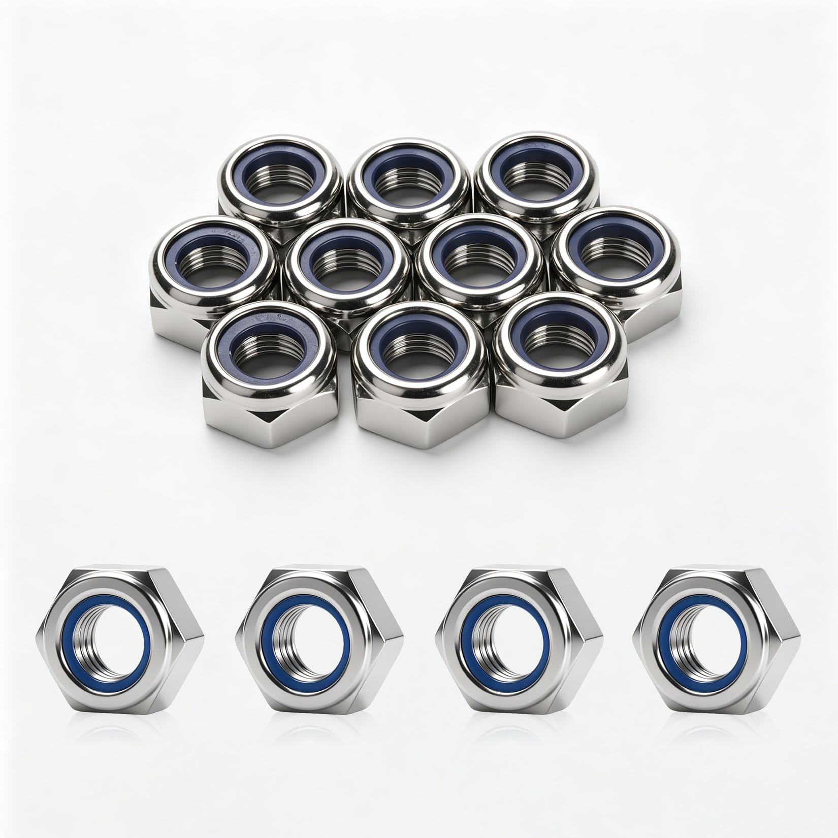 10 Pcs M12 Locknut Set, Stainless Steel Nylon Lock Nuts, Hex Locking Nuts with Threaded Inserts, Anti-Loosening and Rustproof
