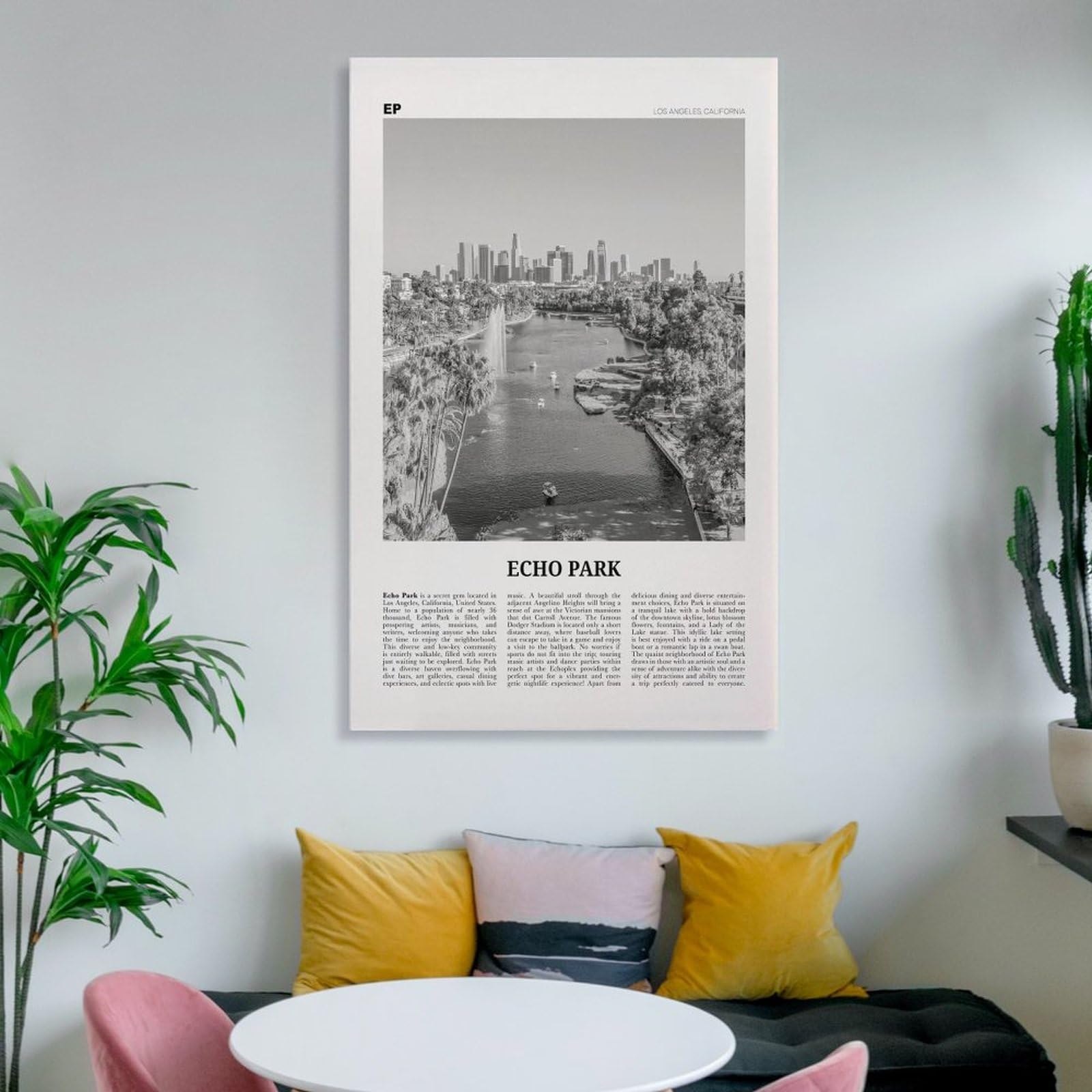 LZTEN Echo Park Print Schwarz-Weiß-Ansicht, Echo Park Wandkunst, Echo Park Poster, Echo Park Foto, Echo Park Wanddekoration, Los Angeles, Kalifornien Leinwand Wand