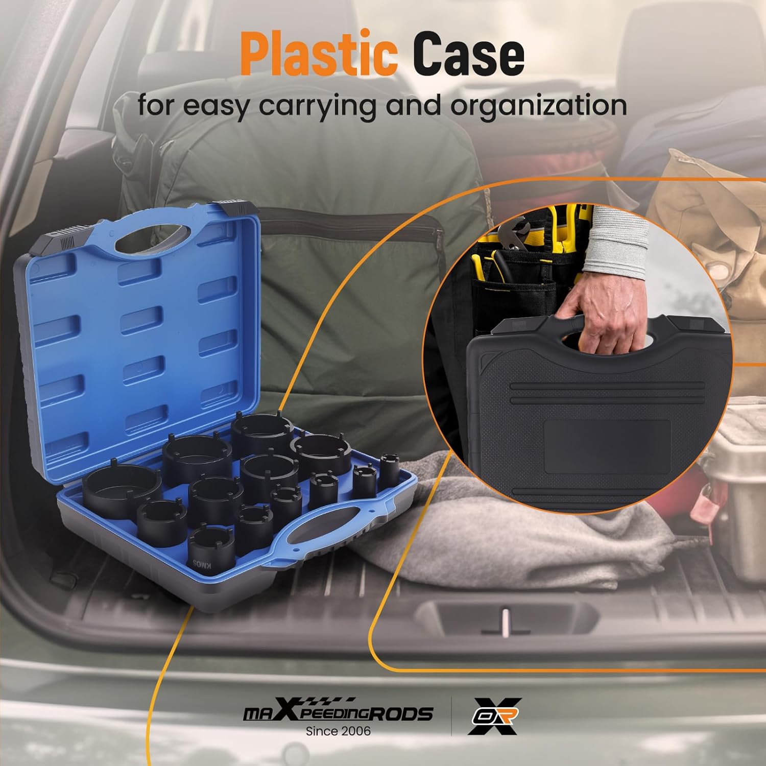 maXpeedingrods 13PCS Spindle Nuts Socket Kit, Ball Joints Axle Locknut Remove Install Locking Hub Socket for KM Groove Nuts for GM Dodge Ford and GMC, with 1/2'' Drive 4 Teeth Exterior