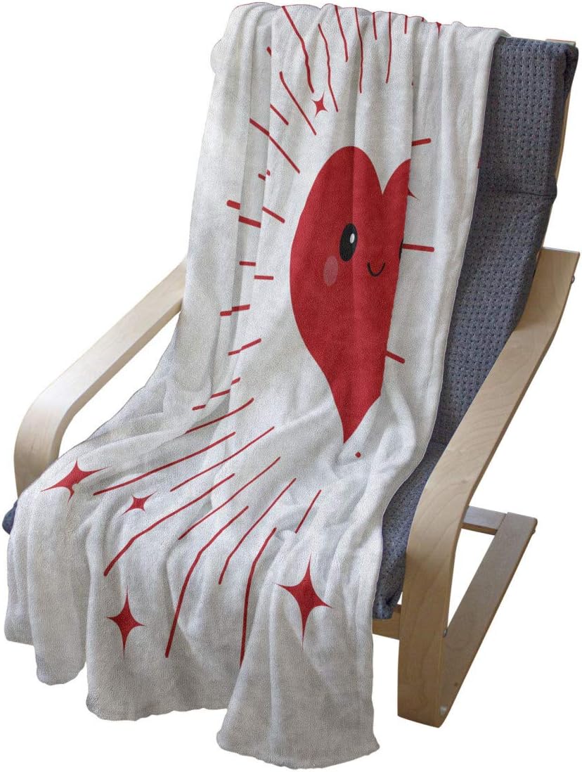 Lunarable Kawaii Throw Blanket, Heart Stripes and Stars Love Affection Themed Valentines Day Illustration, Flannel Fleece Accent Piece Soft Couch Cover for Adults, 60" x 80", Red White