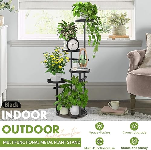 Miniatura 9 de TOSKING Soporte alto para plantas de 5 niveles para interiores y exteriores, soporte de esquina resistente con estante para plantas que ahorra