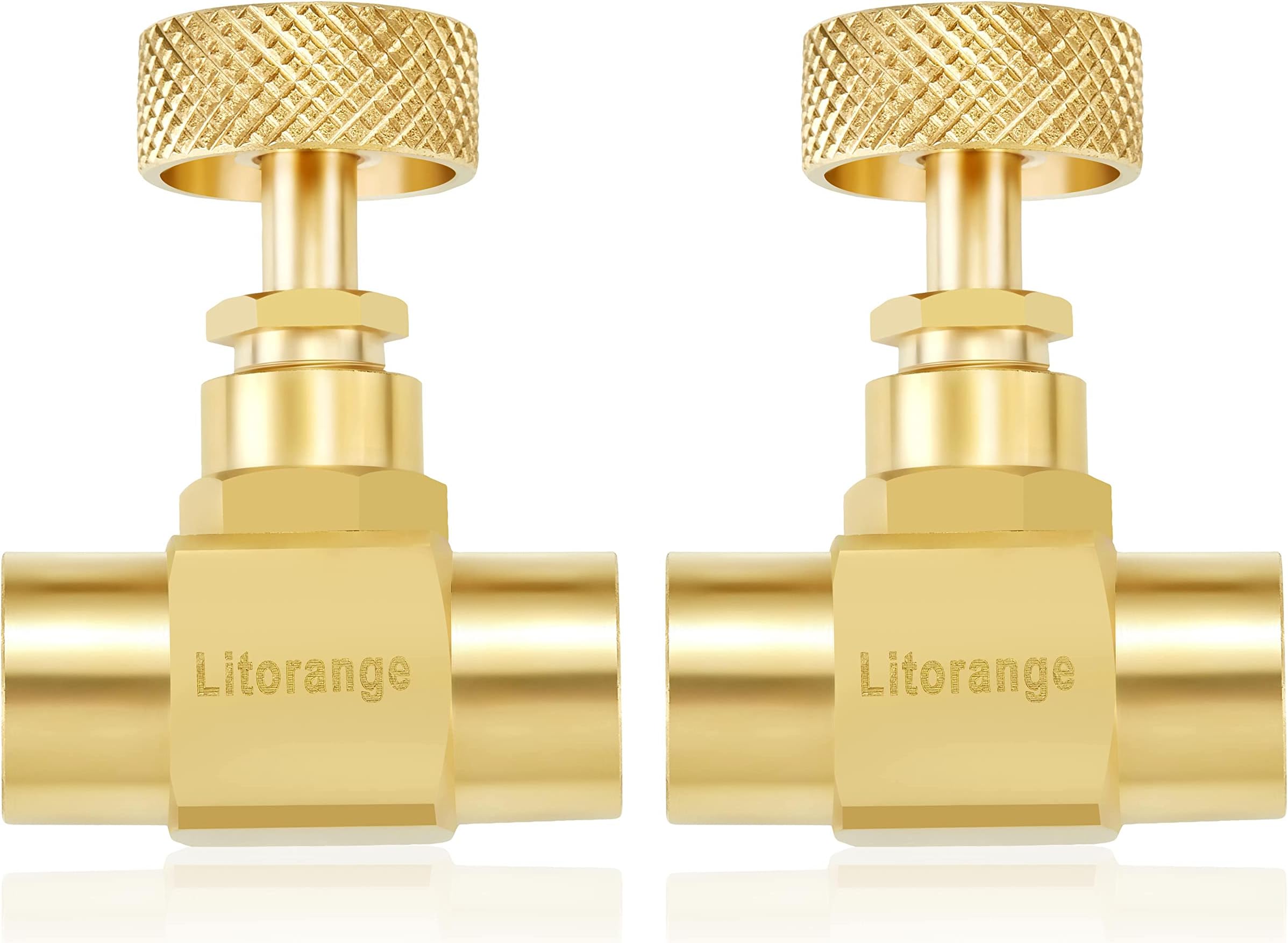 Litorange 2 Pack Heavy Duty Brass Replacement Control Needle Valve 1/4" Female NPT X 1/4" Female NPT Connection