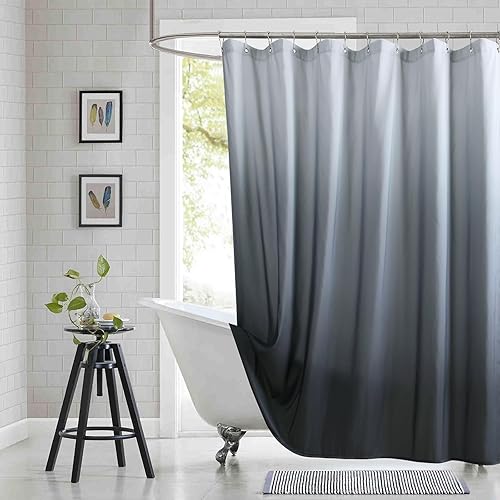 Miniatura 28 de Cortina de ducha de tela para cabina, cortinas de ducha con degradado negro y gris para baño, cortinas de baño impermeables, 54" An x 72" Al