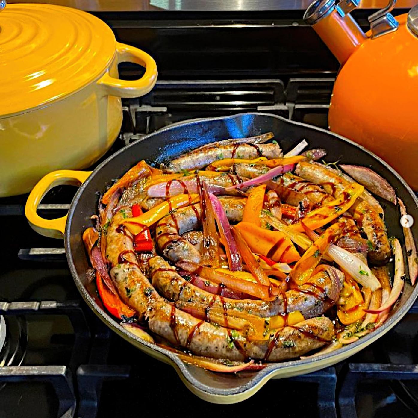 Chantal Enameled Cast Iron Cookware, 3 pc Set - 5Qt Covered Dutch Oven with 10" Skillet, Sea Blue