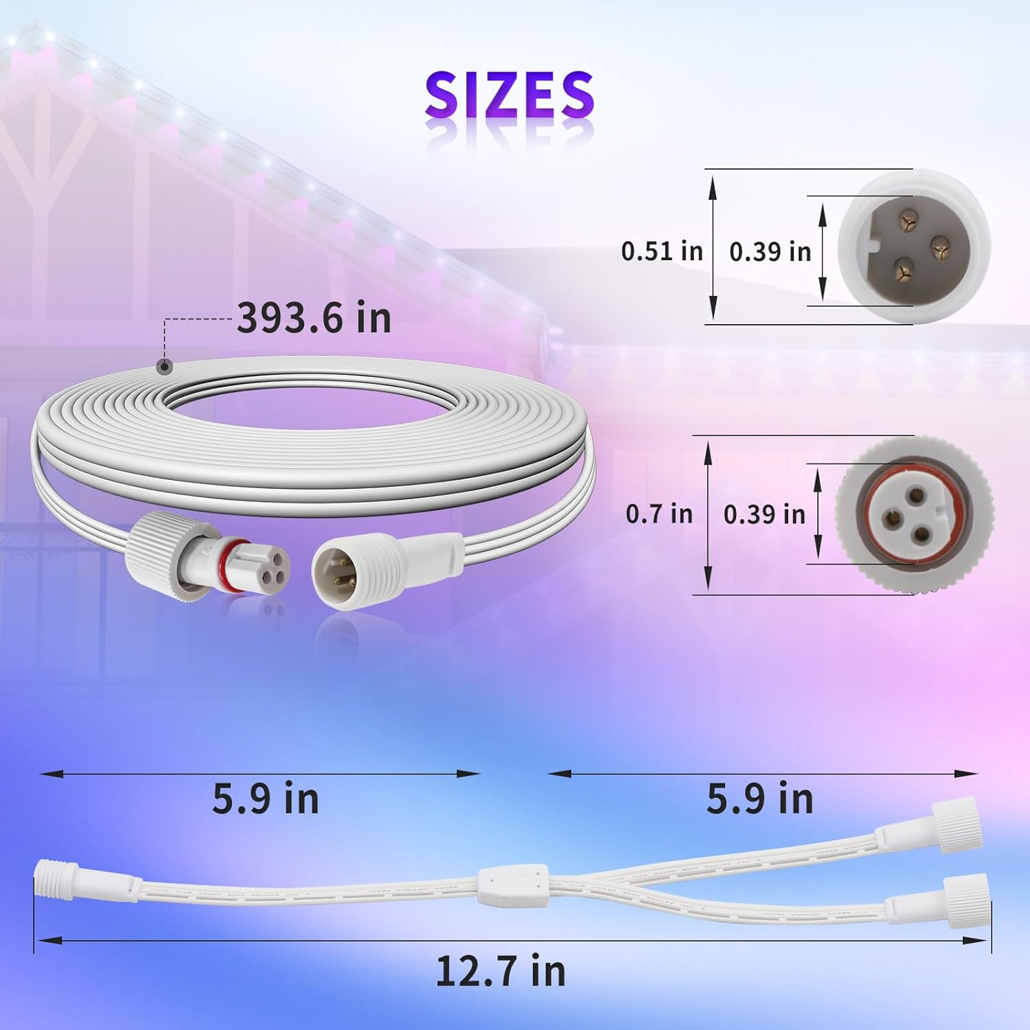 32.8FT Outdoor Light Extension Cord for Govee Permanent Lighting Extension Wire with Y-Splitter IP68 Waterproof Power Cable for Patio Garden Roof Decorations