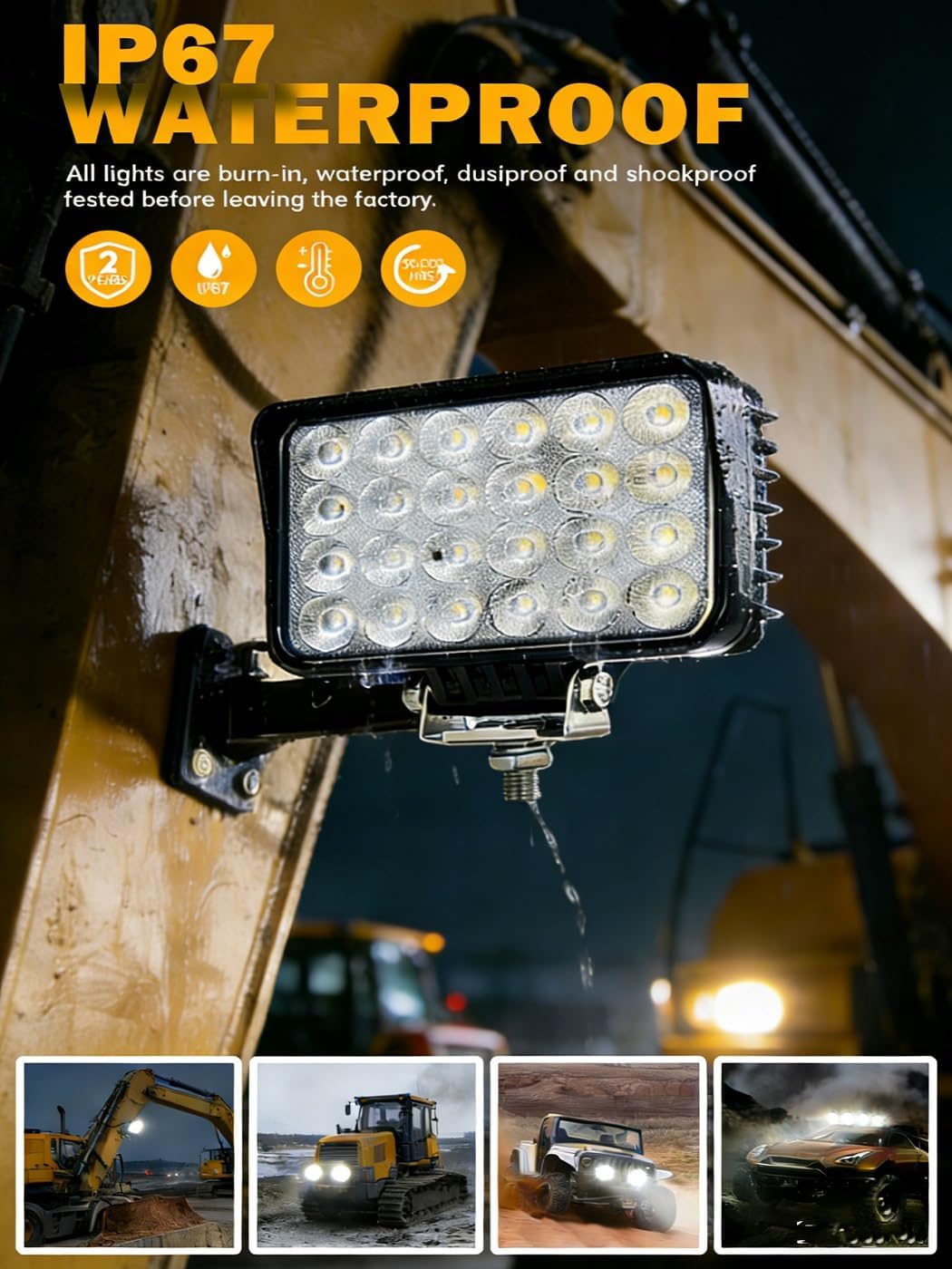 2PACK 72W LED Tractor Work Light, 9000LM 6 Inch Flood Driving Lights, IP67 Waterproof Off-Road Fog Lights Pods for Farm Tractor, Truck, SUV, ATV, Boat, Heavy Equipment, 12V 24V