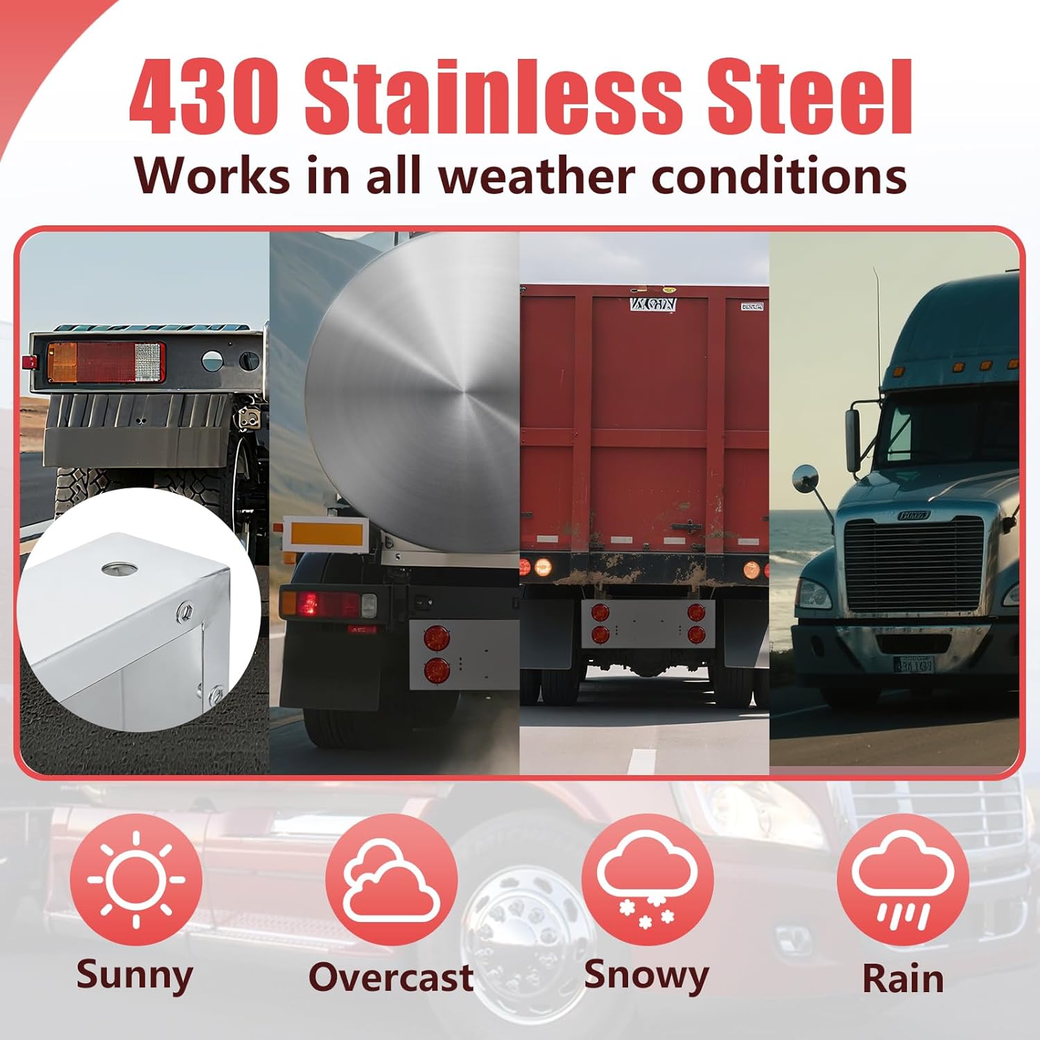 Tail Light Panel Stainless Steel with Four 4.49" Light Round Cutouts Rear Light Panel with a Backing Panel for Semi Truck
