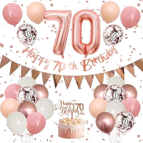 Miniatura 18 de Decoraciones de cumpleaños número 50, globos retro de oro rosa rosa, globos de cumpleaños 50, pancarta de feliz cumpleaños 50 con adornos para 50º
