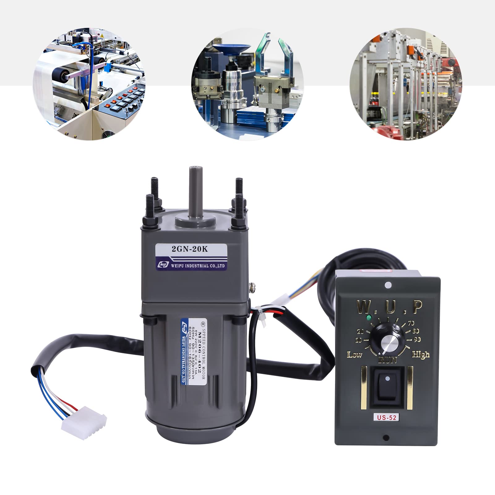 Silnik przekładniowy 220 V, 6 W, regulator prędkości obrotowej, bezstopniowa regulacja prędkości obrotowej silnika 1400 obr./min, do przemysłowych taśm montażowych, maszyn drukarskich, maszyn
