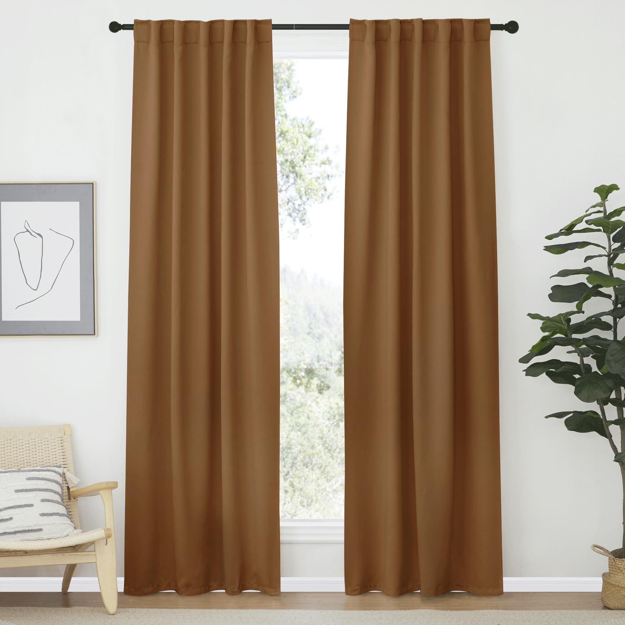 NICETOWN Blackout Curtain Panels Window Draperies - (Gold Brown Color) 42-Inch Wide x84-Inch Long, 2 Pieces, Home Decoration Light &amp; Noise Reducing Window Covering Room Darkening Drapes for Bedroom