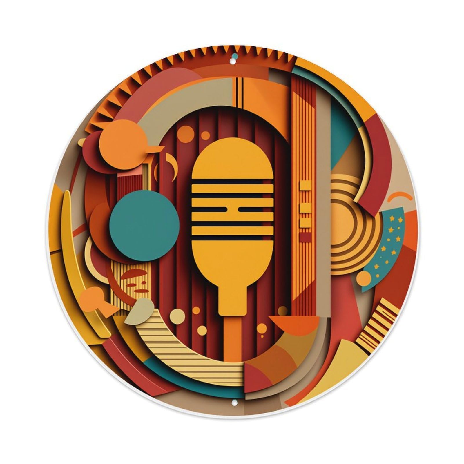 Abstract Geometric Music Pattern Design Round Tin Sign Vintage Style Metal Sign Home Bar Garden Wall Plaque Decor Metal Poster 8x8 Inch