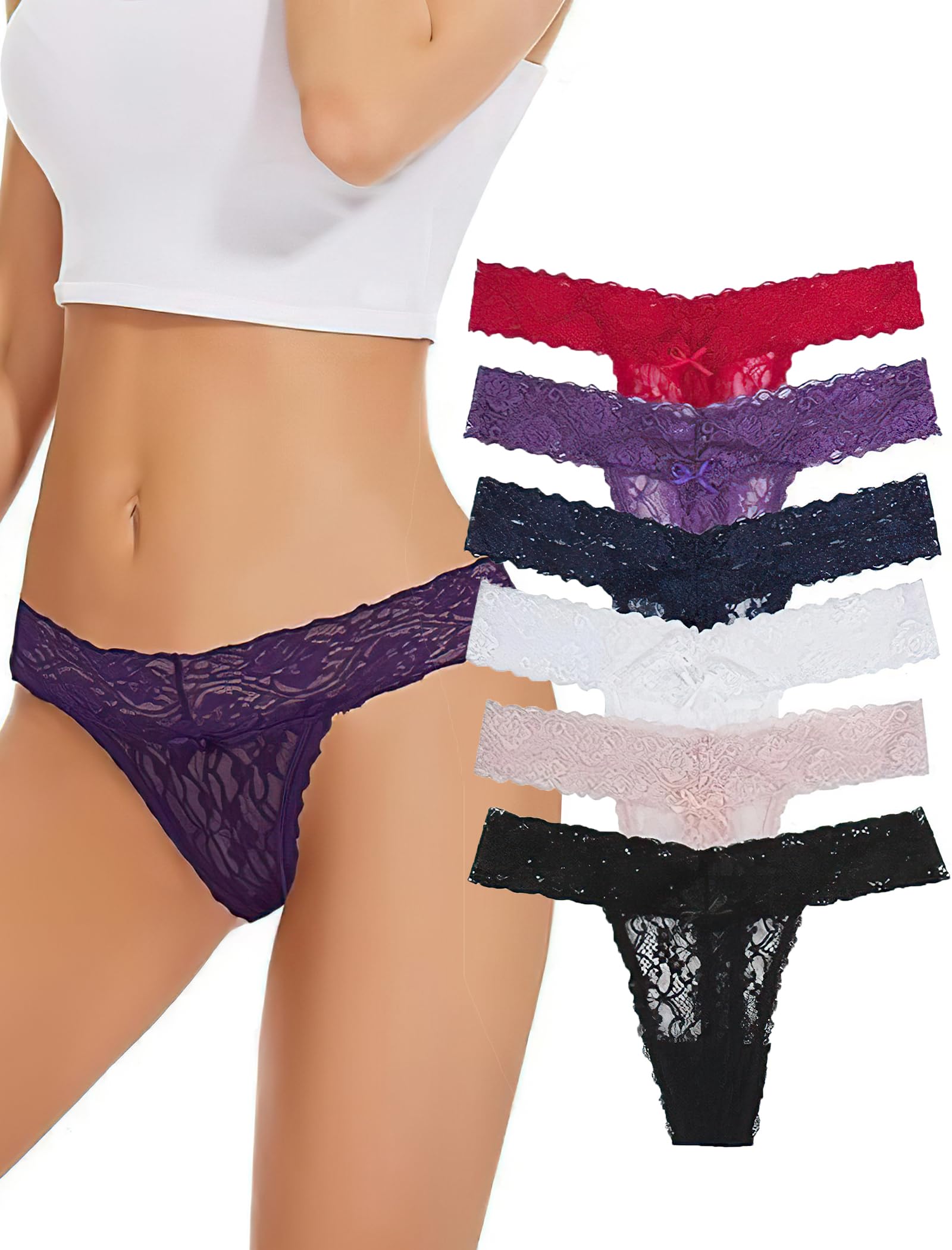 Evolyline Tanga Damen Spitze String Tanga Spitze Strings & Tangas für Damen Sexy Set Baumwolle Unterhosen Slip Mehrpack Spitzen Unterwäsche für Frauen