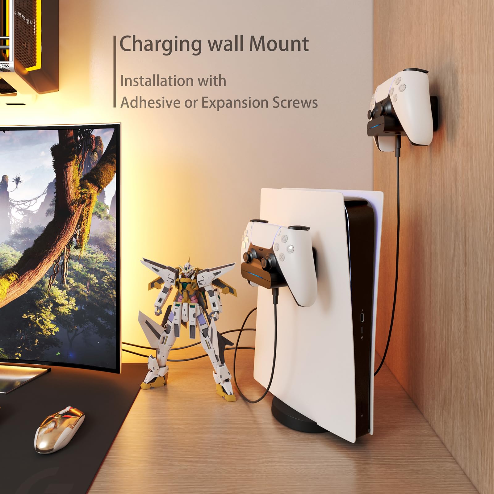 sciuU [2 Stück] Ladestation kompatibel mit PS5 DualSense Controller, Wandhalterung Ladestation und Ladekabel 1 m USB Type-C Kabel, Ladekabel Halterung mit LED-Indikator für PlayStation 5 Gamepad