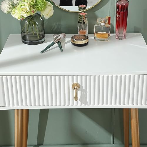 Miniatura 8 de LUMIAX Escritorio blanco con cajones, mesa de maquillaje con almacenamiento, tocador (sin espejo ni taburete) (23 pulgadas)