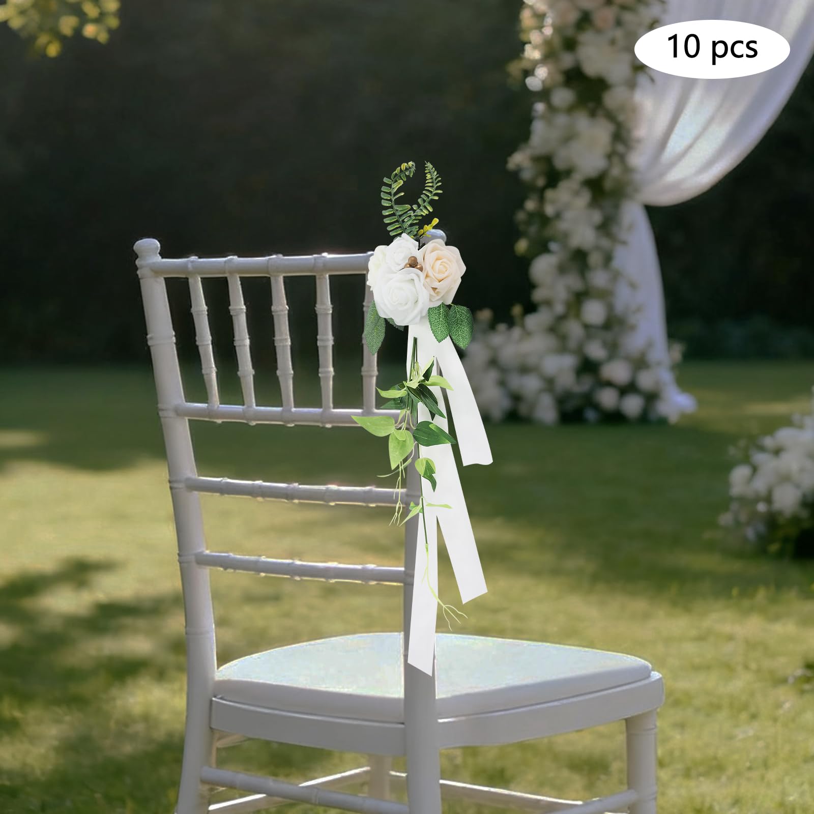 10 Stück Hochzeit Stuhl Rücken Blumen, Künstliche Stuhlschleife Stuhl Rücken Blumen, Hochzeitsstuhl-Dekoration, Stuhllehnen-Blumendeko für Hochzeiten, Bankette, Partys (Weiß)