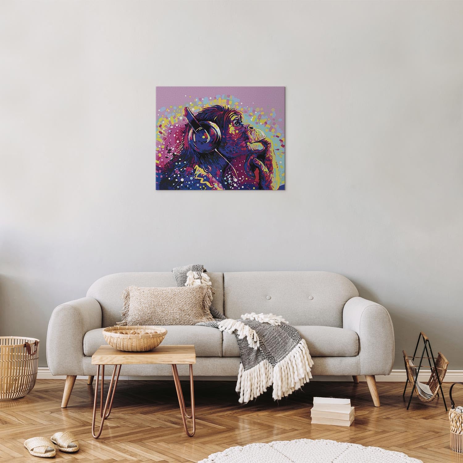 murando - Malen nach Zahlen DJ Schimpanse Tier Musik Music bunt, 50x40 cm | Malset mit Holzrahmen, ideal für Erwachsene und Kinder, entspannendes Hobby, entspannend, hochwertig, langlebig, kreativ