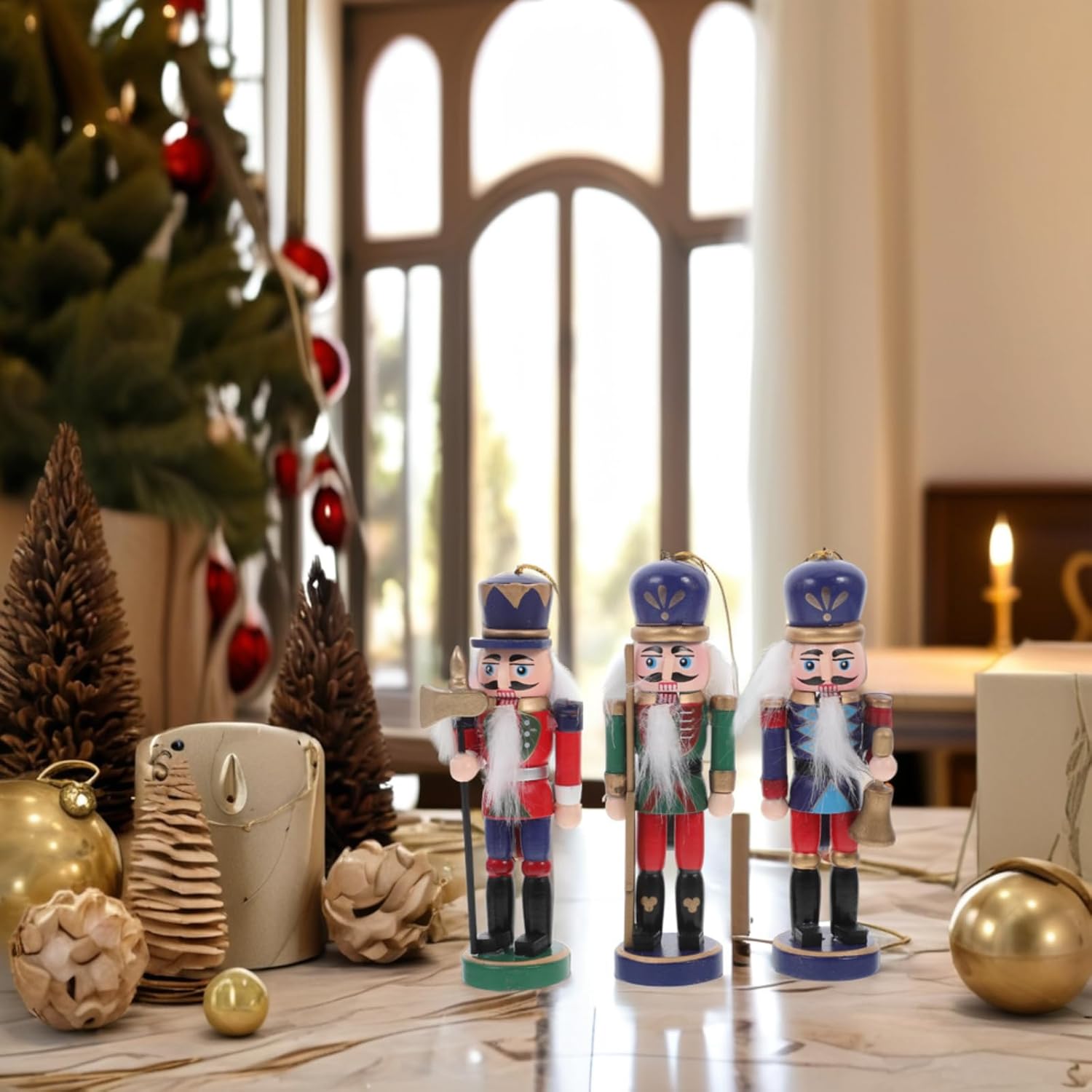 VOSAREA 6PCS Christmas Nutcracker Ornament Hanging Soldier Nutcracker Christmas Tree Wooden Nutcracker Pendant Ornament Party Favor (12CM)