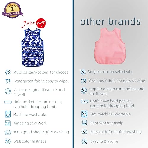 Miniatura 4 de Joyo roy Baberos para bebés a prueba de desorden para comer, baberos impermeables para niños de 2 a 4 años, suaves, lavables a máquina, sin mangas,