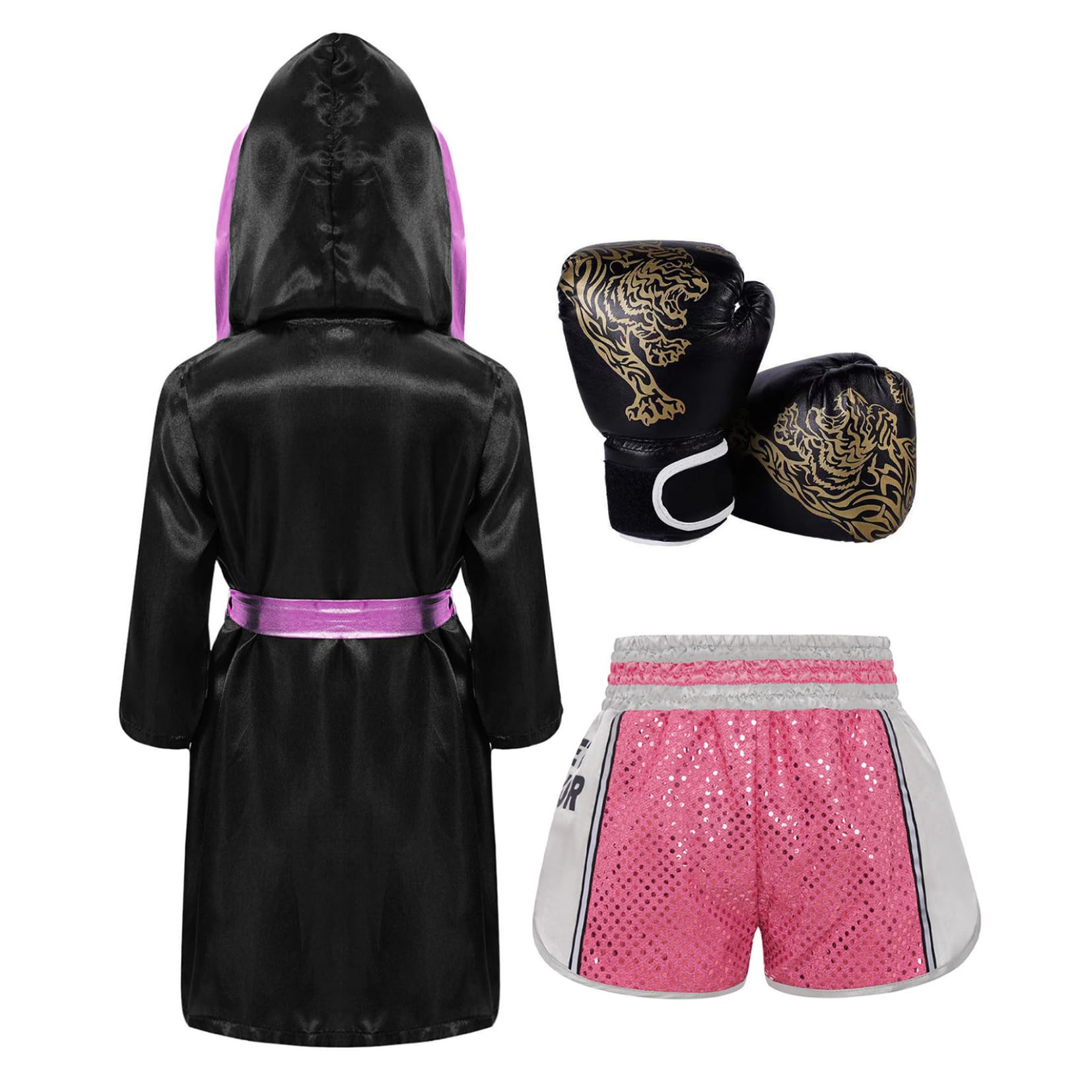 Ensemble Short Et Peignoir De Boxe Gants Ceinture Pour Garçon Fille Tenues De Boxe Arts Martiaux Festivals Carnaval