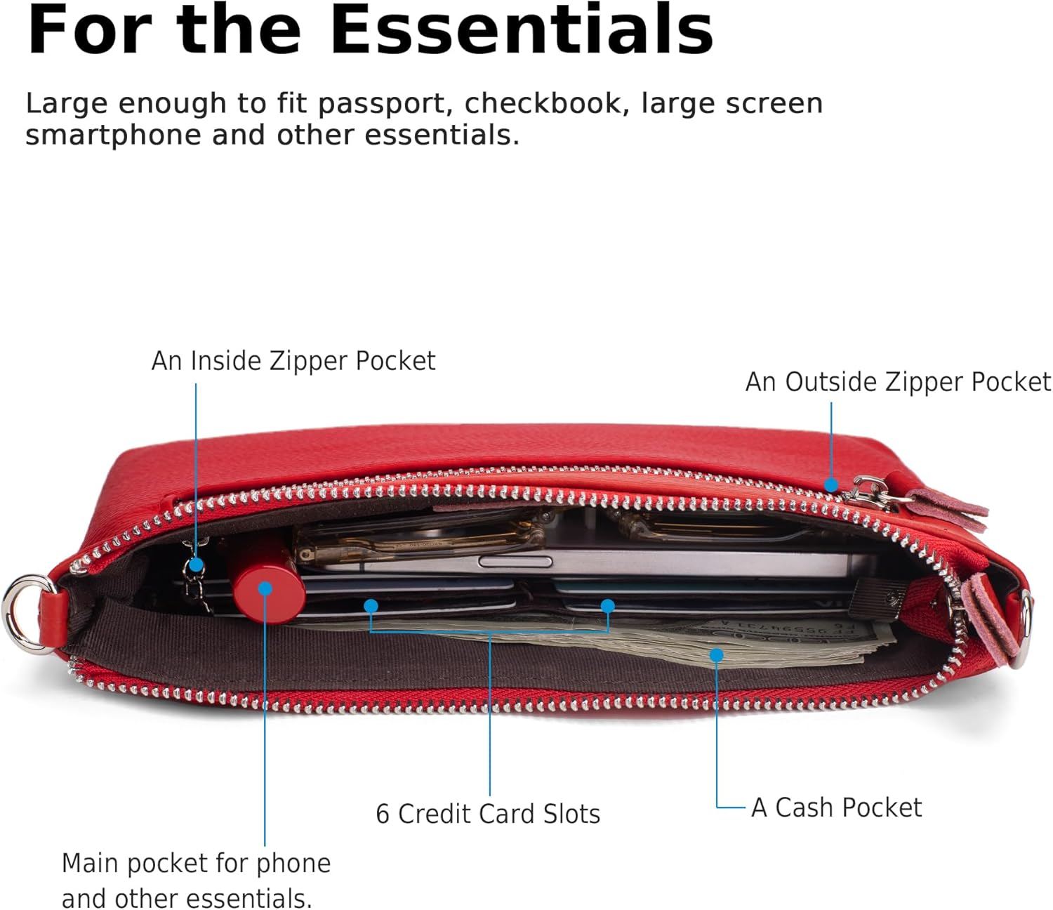 befen Genuine Leather Wristlet Clutch Wallet Purses Small Crossbody Bags for Women with RFID Blocking Card Slots - Image 2